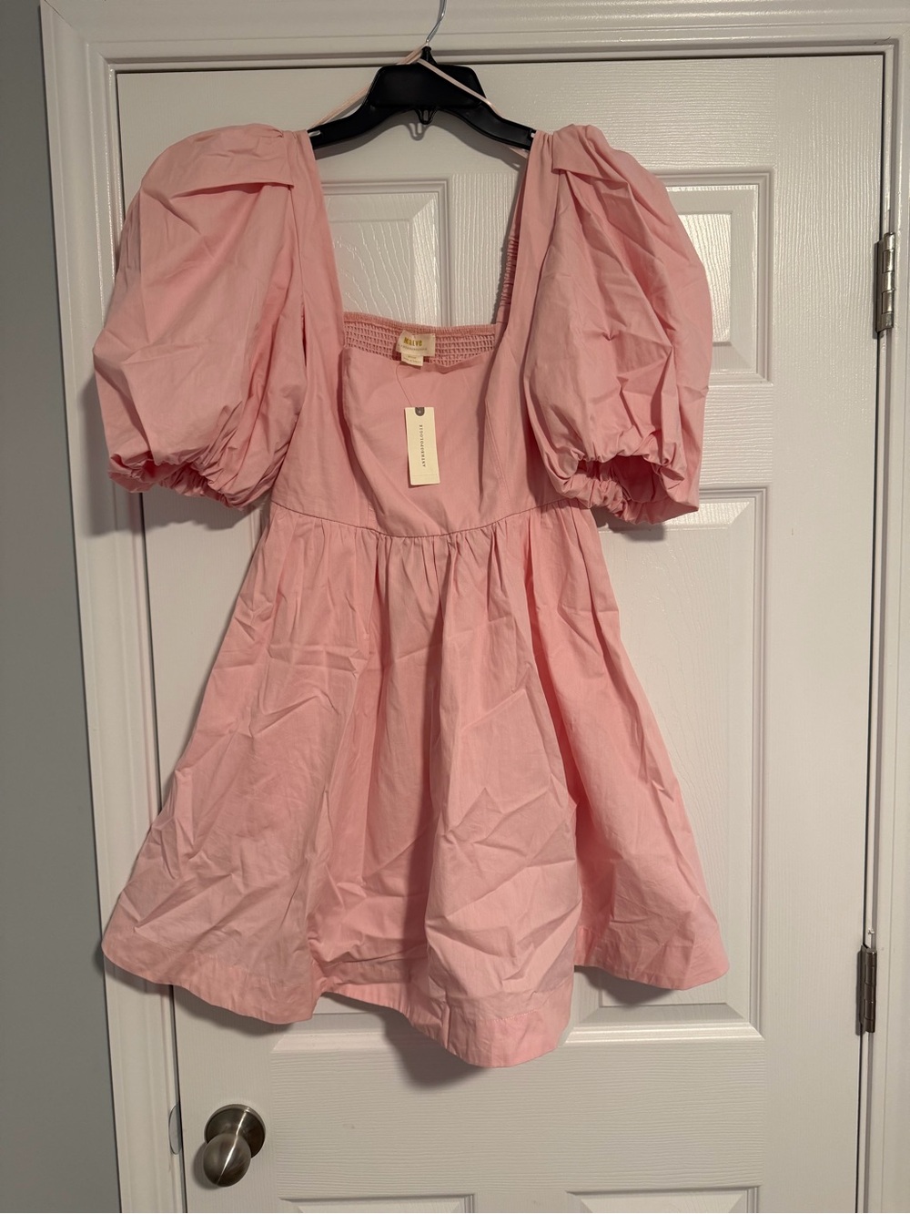 Anthropologie Light Pink Puff-Sleeve Mini Dress